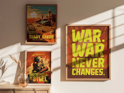 War Never Changes Fallout Game Fan Framed Wall Art | Apocalyptic Nuclear Gamer Poster Design Series Print Gift Set RPG Room Decor Collection