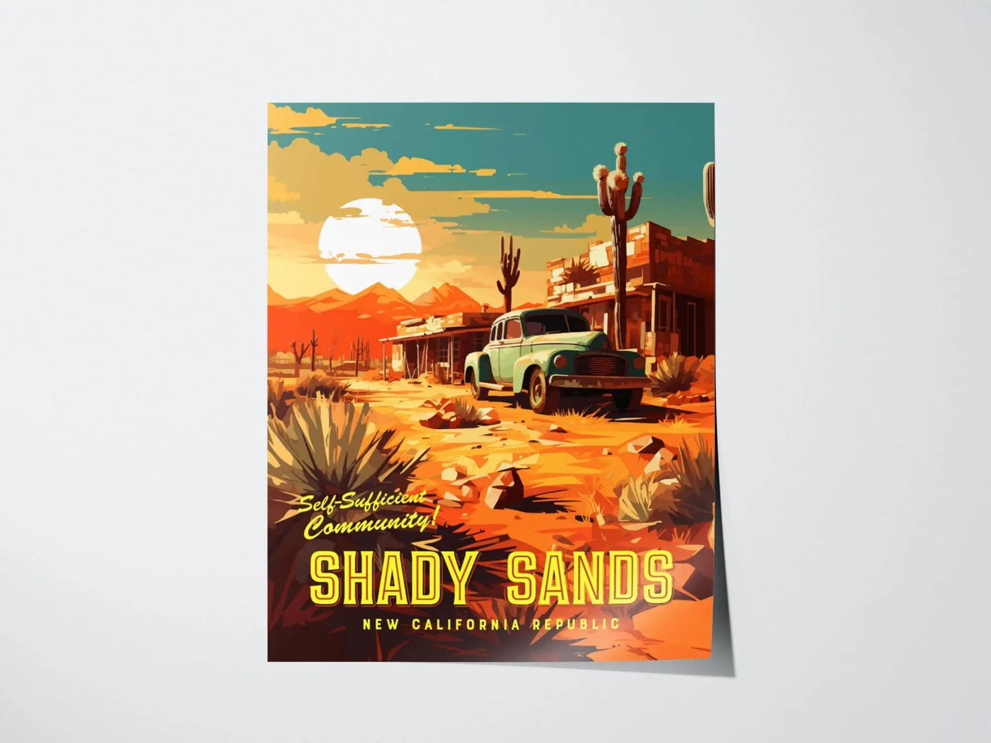 Fallout Game Shady Sands Framed Wall Art | Apocalyptic Gamer Fan Poster Design Nuclear Prepper Series Print Gift Set RPG Dystopia Room Decor