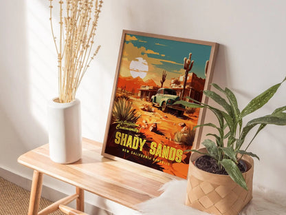 Fallout Game Shady Sands Framed Wall Art | Apocalyptic Gamer Fan Poster Design Nuclear Prepper Series Print Gift Set RPG Dystopia Room Decor