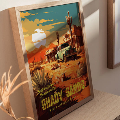 Fallout Game Shady Sands Framed Wall Art | Apocalyptic Gamer Fan Poster Design Nuclear Prepper Series Print Gift Set RPG Dystopia Room Decor