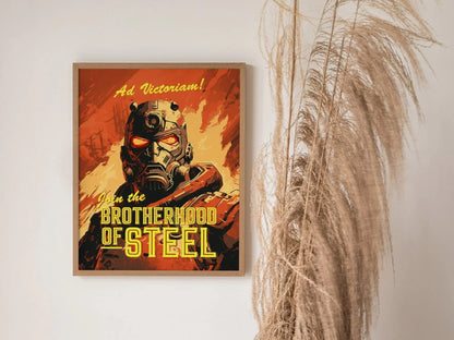 Fallout Game Brotherhood Of Steel Framed Wall Art | Apocalyptic Gamer Fan Poster Design Nuclear Prepper Series Print Gift Set RPG Home Decor