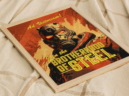 Fallout Game Brotherhood Of Steel Framed Wall Art | Apocalyptic Gamer Fan Poster Design Nuclear Prepper Series Print Gift Set RPG Home Decor