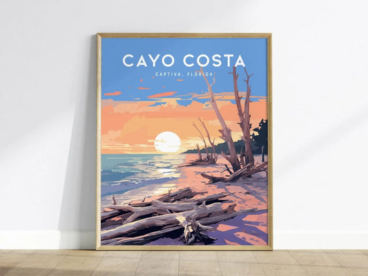 Cayo Costa State Park, Captiva, Florida Framed Wall Art - Sanibel Boca Grande Driftwood Beach Camping Poster Design Travel Island Print Gift