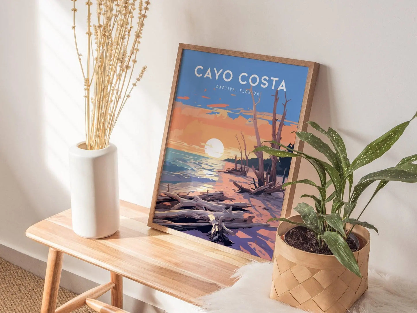 Cayo Costa State Park, Captiva, Florida Framed Wall Art - Sanibel Boca Grande Driftwood Beach Camping Poster Design Travel Island Print Gift