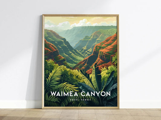 Waimea Canyon, Kauai, Hawaii - Pacific Island Framed Wall Art Poster Design Travel Artwork Hawaiian State Park Lush Tropical Gift Home Decor