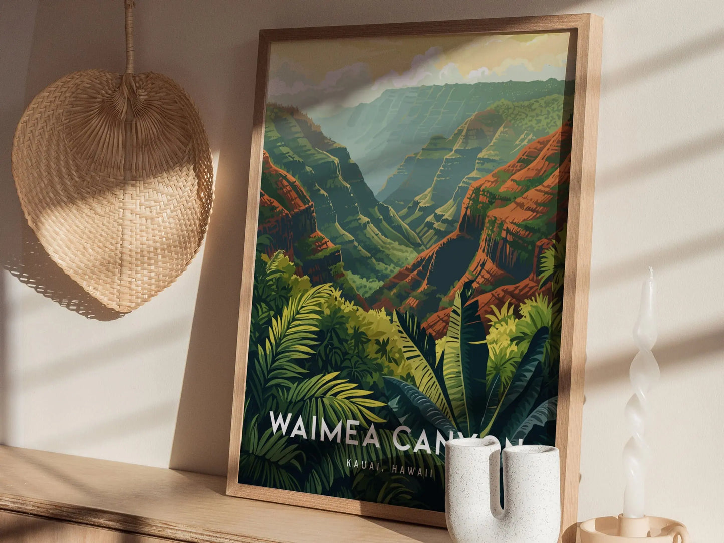 Waimea Canyon, Kauai, Hawaii - Pacific Island Framed Wall Art Poster Design Travel Artwork Hawaiian State Park Lush Tropical Gift Home Decor