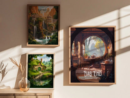 Bag End Shire Framed Wall Art | Lord Of The Rings Poster Design | Hobbit House Middle Earth Print | Tolkien Set Cottagecore LOTR Home Decor