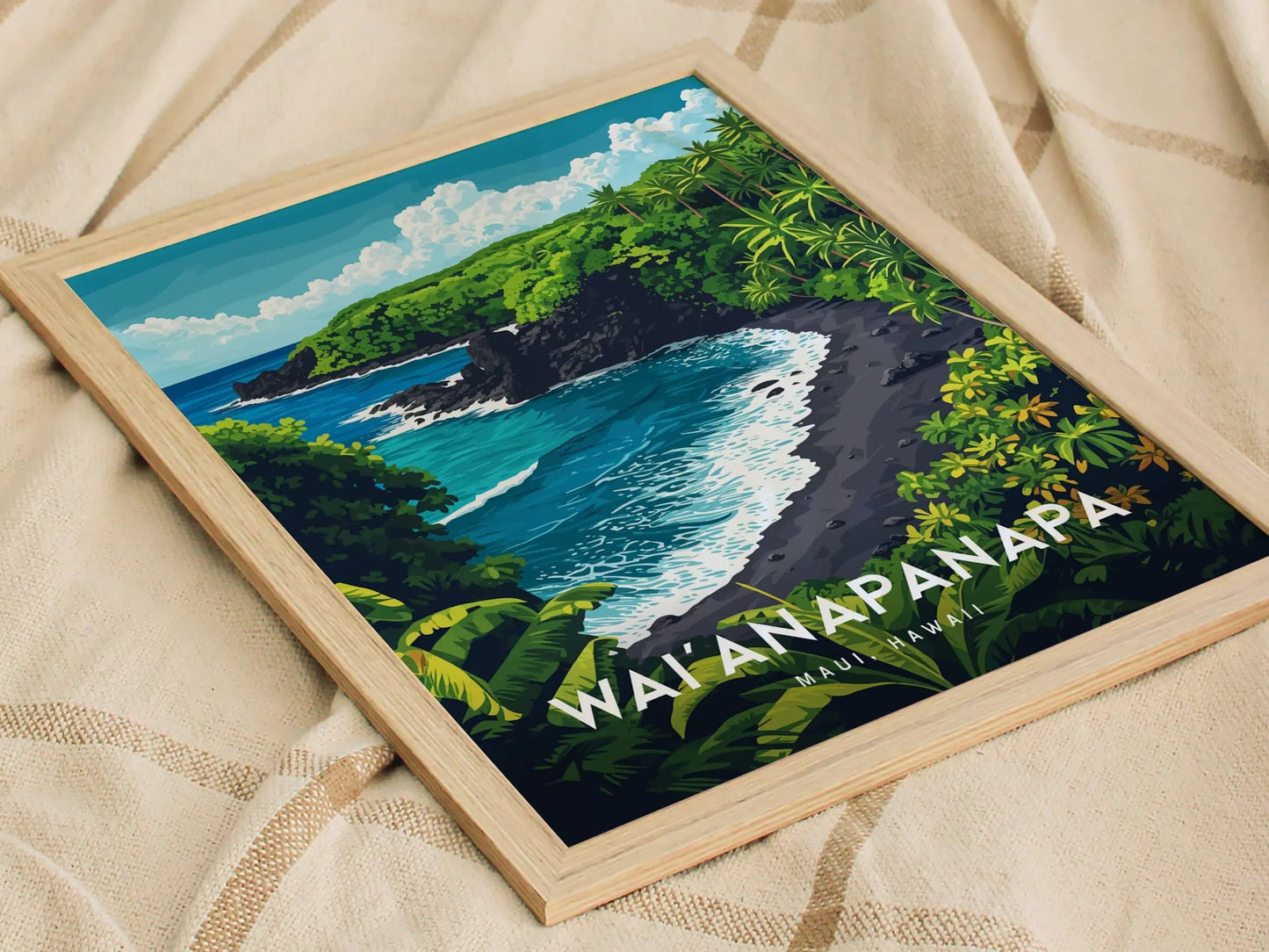 Waianapnapa State Park, Maui, Hawaii | Road To Hana Haiku Paia Black Sand Beach | Wall Art Poster Travel Print Adventure Theme Tropical Gift