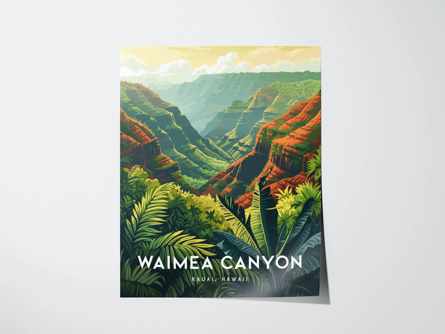 Waimea Canyon, Kauai, Hawaii - Pacific Island Framed Wall Art Poster Design Travel Artwork Hawaiian State Park Lush Tropical Gift Home Decor