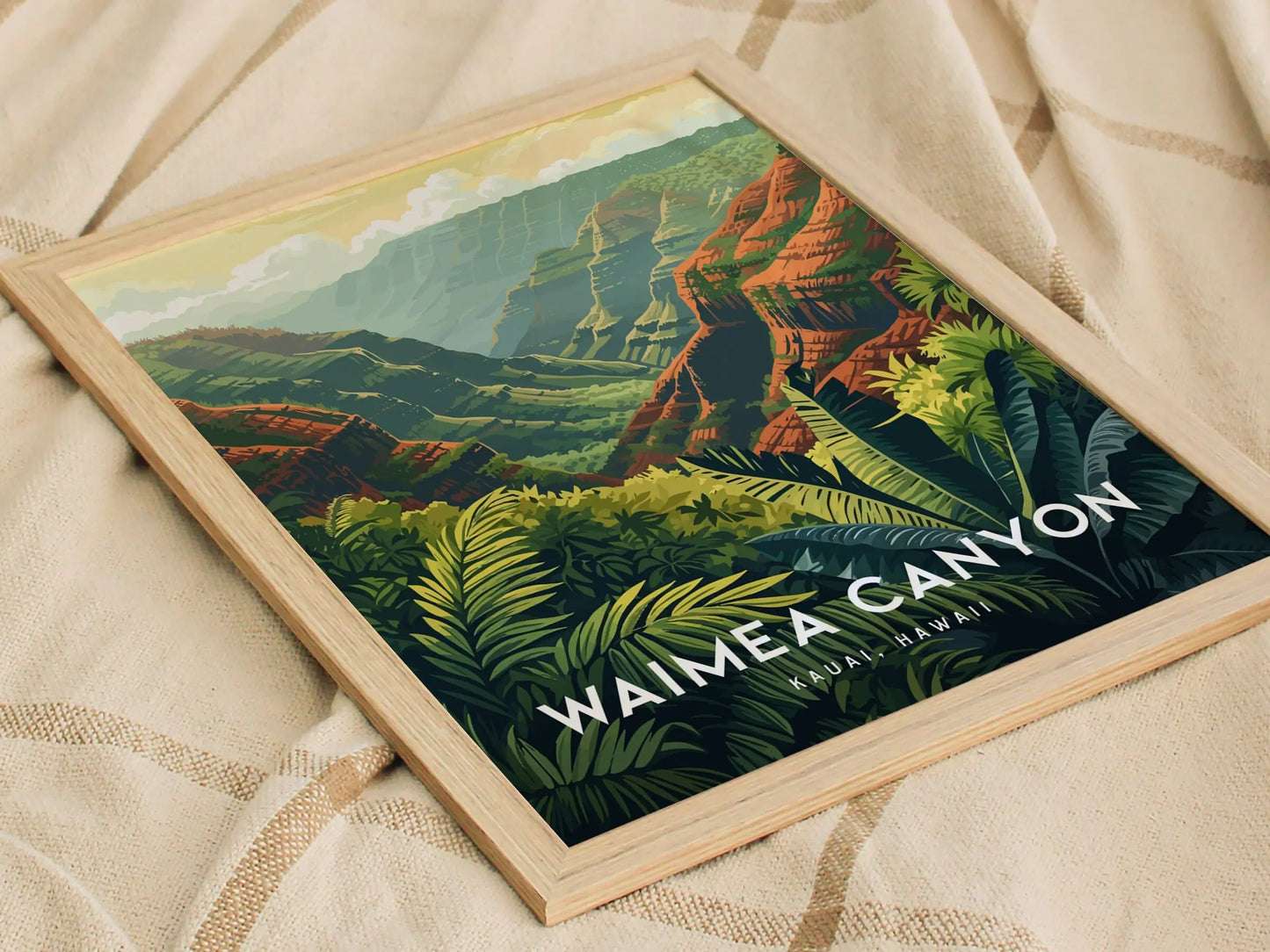 Waimea Canyon, Kauai, Hawaii - Pacific Island Framed Wall Art Poster Design Travel Artwork Hawaiian State Park Lush Tropical Gift Home Decor