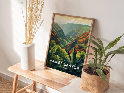 Waimea Canyon, Kauai, Hawaii - Pacific Island Framed Wall Art Poster Design Travel Artwork Hawaiian State Park Lush Tropical Gift Home Decor