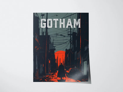 Gotham City Framed Wall Art | Batman Fan Film Noir Poster Design DC Universe Unframed Print Comic Book Illustration Dark Academia Home Decor