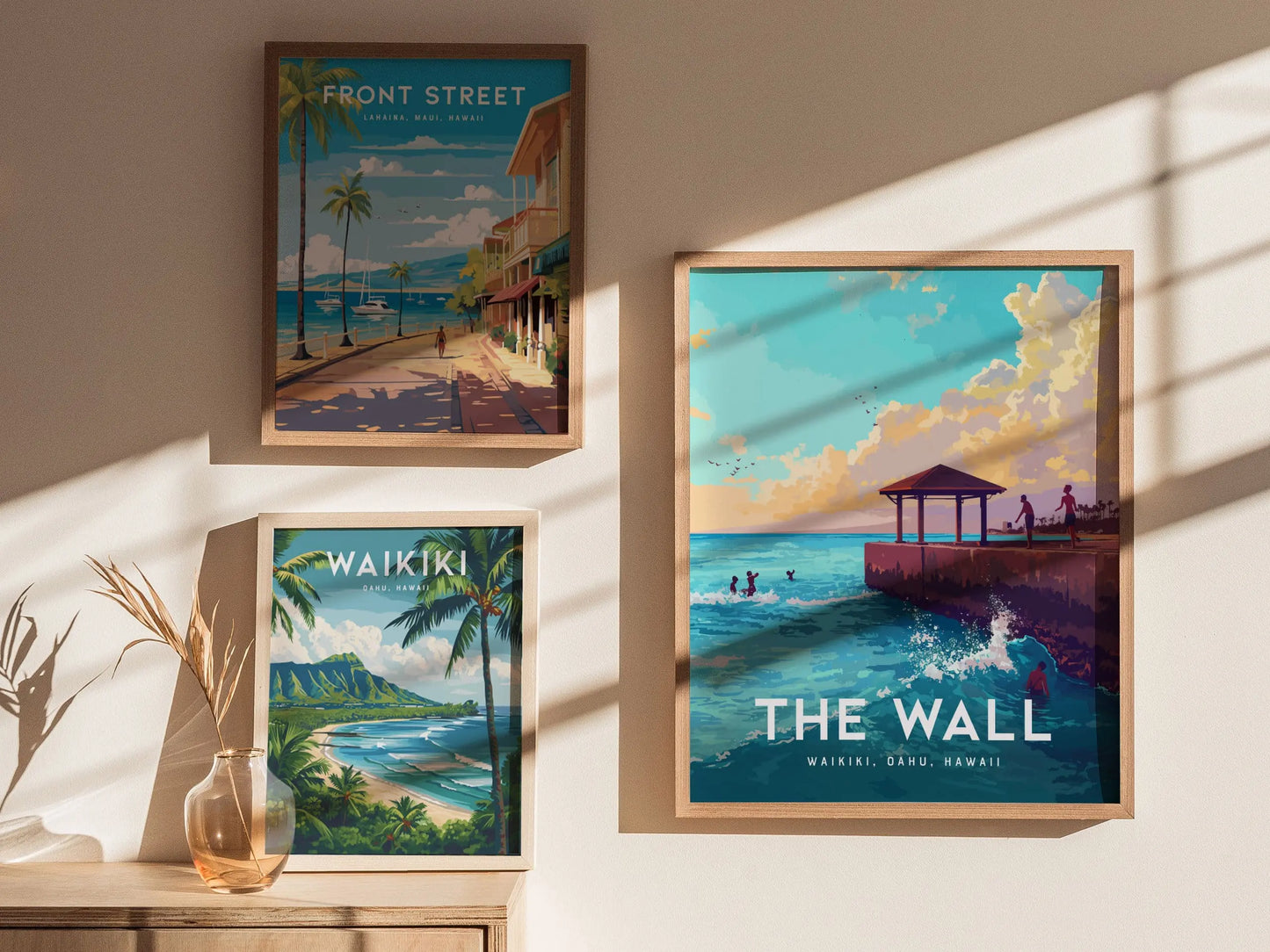 The Wall, Oahu, Hawaii, Framed Art | Waikiki Beach Framed Poster Design Travel Ocean Landmark Tropical Hawaiian Rental Home Decor Print Gift