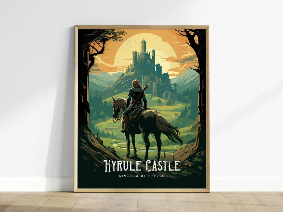 Zelda Hyrule Castle Framed Wall Art | Epona Field Poster Design, Link BOTW Unframed Print, Gamer Gift Legend TOTK Home Decor Collection Set - Swell Scenes