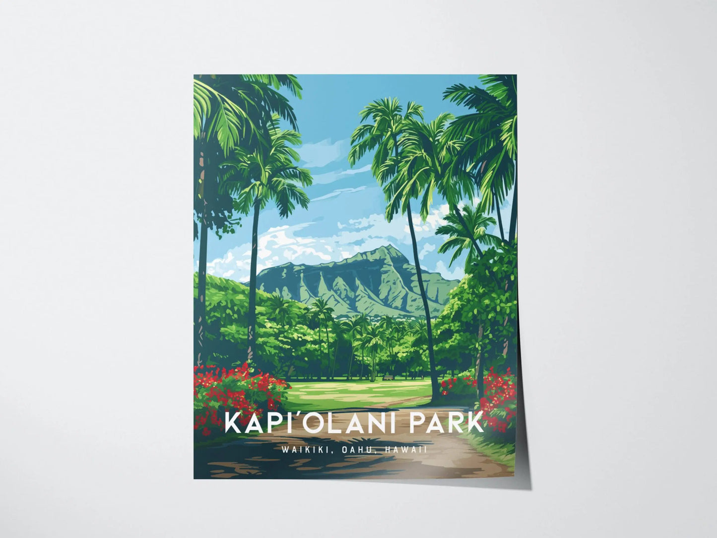 Kapiolani Park, Waikiki, Hawaii, Framed Art | Oahu Island Poster Design Travel Ocean Landmark Tropical Hawaiian Rental Home Decor Print Gift