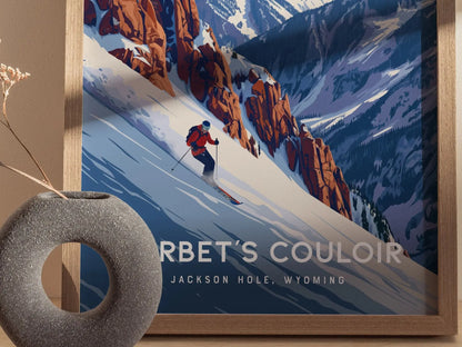 Corbet&#39;s Couloir, Jackson Hole, Wyoming Framed Wall Art | Mountain Ski Resort Skiing Snowboard Poster Design Print Travel Artwork Gift Decor