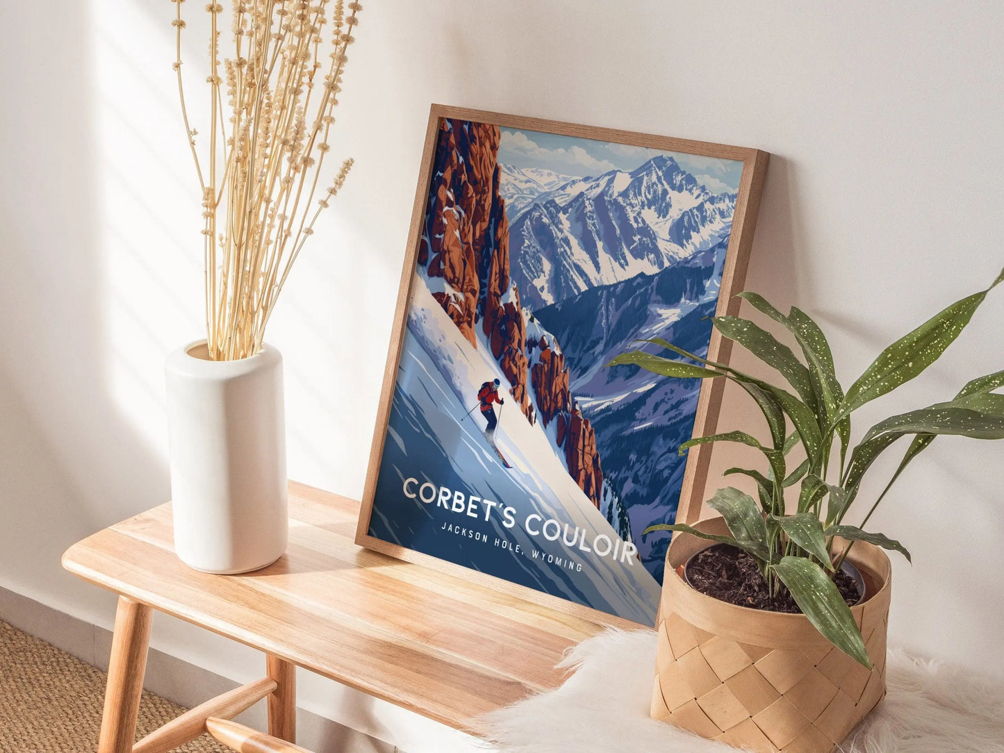 Corbet&#39;s Couloir, Jackson Hole, Wyoming Framed Wall Art | Mountain Ski Resort Skiing Snowboard Poster Design Print Travel Artwork Gift Decor