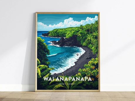 Waianapnapa State Park, Maui, Hawaii | Road To Hana Haiku Paia Black Sand Beach | Wall Art Poster Travel Print Adventure Theme Tropical Gift - Swell Scenes