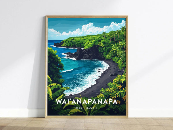 Waianapnapa State Park, Maui, Hawaii | Road To Hana Haiku Paia Black Sand Beach | Wall Art Poster Travel Print Adventure Theme Tropical Gift - Swell Scenes