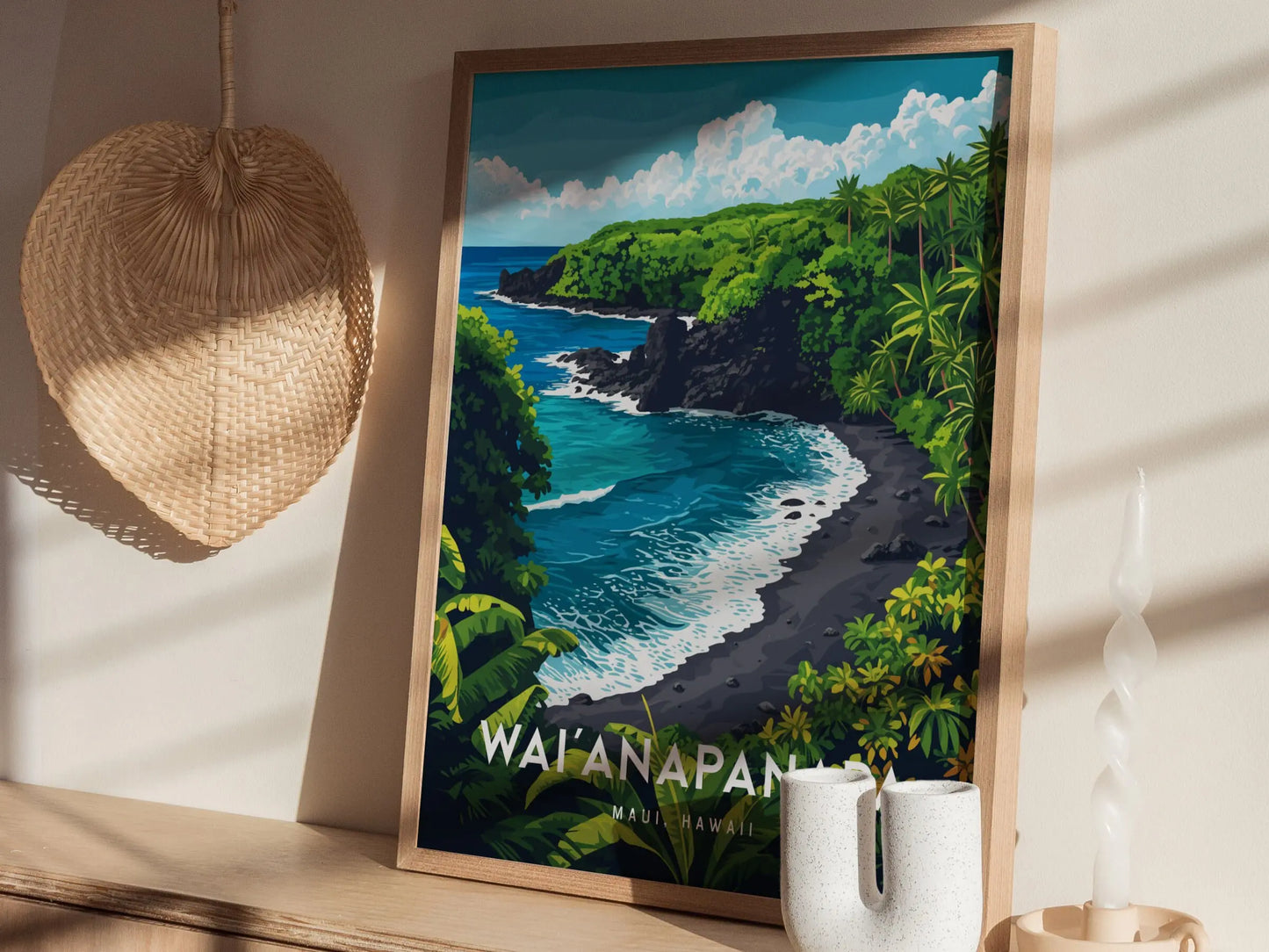 Waianapnapa State Park, Maui, Hawaii | Road To Hana Haiku Paia Black Sand Beach | Wall Art Poster Travel Print Adventure Theme Tropical Gift