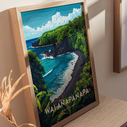 Waianapnapa State Park, Maui, Hawaii | Road To Hana Haiku Paia Black Sand Beach | Wall Art Poster Travel Print Adventure Theme Tropical Gift