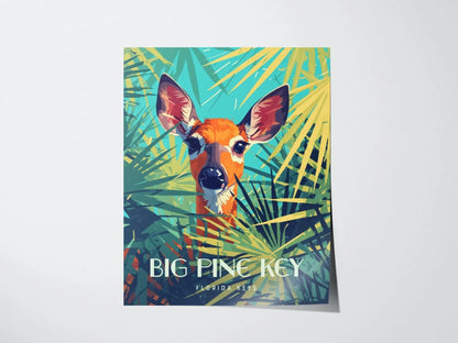 Big Pine Key, Florida Keys Framed Wall Art - Deer Palmettos Vacation Poster Design Travel Island Print Collection Home Beach Cottage Decor