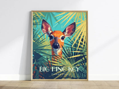 Big Pine Key, Florida Keys Framed Wall Art - Deer Palmettos Vacation Poster Design Travel Island Print Collection Home Beach Cottage Decor