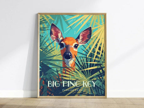 Big Pine Key, Florida Keys Framed Wall Art - Deer Palmettos Vacation Poster Design Travel Island Print Collection Home Beach Cottage Decor - Swell Scenes