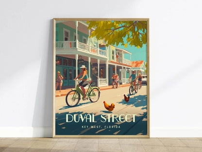 Duval Street, Key West, Florida Keys Framed Wall Art - Bikes Vacation Poster Design Travel Island Print Collection Home Beach Cottage Decor