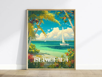 Islamorada, Florida Keys Framed Wall Art - Sailboat Tropical Vacation Poster Design Travel Island Print Collection Home Beach Cottage Decor