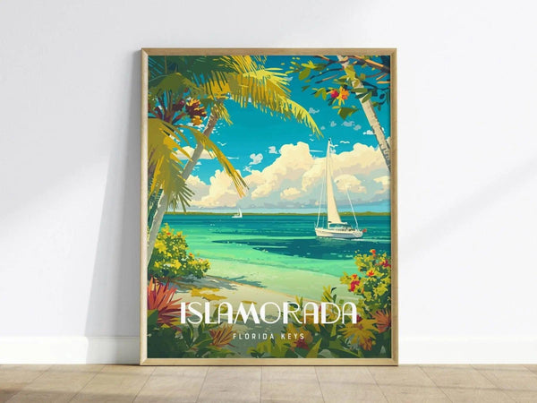 Islamorada, Florida Keys Framed Wall Art - Sailboat Tropical Vacation Poster Design Travel Island Print Collection Home Beach Cottage Decor - Swell Scenes