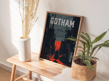 Gotham City Framed Wall Art | Batman Fan Film Noir Poster Design DC Universe Unframed Print Comic Book Illustration Dark Academia Home Decor