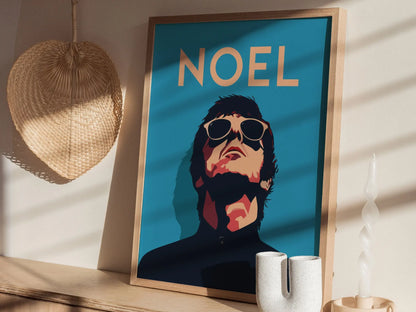 Noel Gallagher Wall Art Poster | Oasis Fan Rock Star Icon Framed Print Minimal Design High Flying Birds Guitarist Portrait Brit Decor Gift