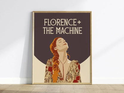 Florence + The Machine Wall Art Poster | Rock Star Icon Minimal Design Fan Framed Print Female Musician Portrait Band Decor Indie Gift Set