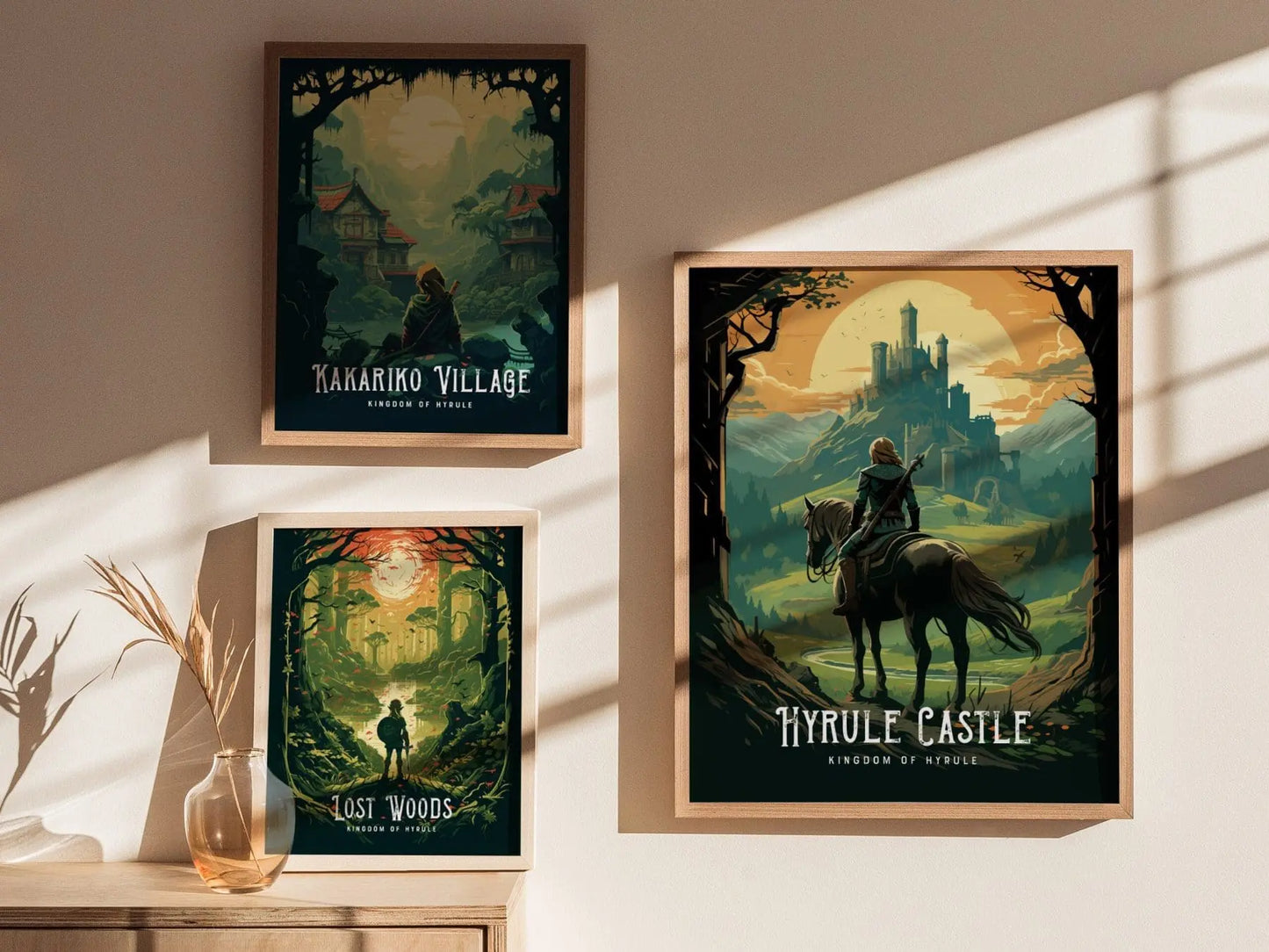 Zelda Hyrule Castle Framed Wall Art | Epona Field Poster Design, Link BOTW Unframed Print, Gamer Gift Legend TOTK Home Decor Collection Set