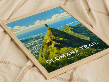 Mount Olomana Trail, Kailua, Hawaii, Framed Art | Oahu Island Poster Design Travel Hiking Tropical Hawaiian Rental Home Decor Print Gift Set