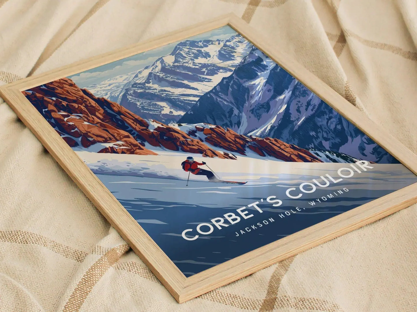 Corbet&#39;s Couloir, Jackson Hole, Wyoming Framed Wall Art | Mountain Ski Resort Skiing Snowboard Poster Design Print Travel Artwork Gift Decor