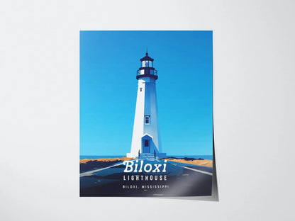 Biloxi Lighthouse, Mississippi - Coastal Beacon Heritage Poster | Biloxi Lighthouse Print Collection | Home Cottage Decor, Travel Print