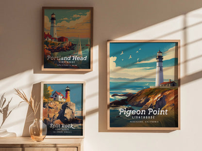 Pigeon Point Lighthouse, Pescadero - California Coastline Beacon Poster | Trendy Travel Poster for Airbnb Home Decor | Coastal Home Decor