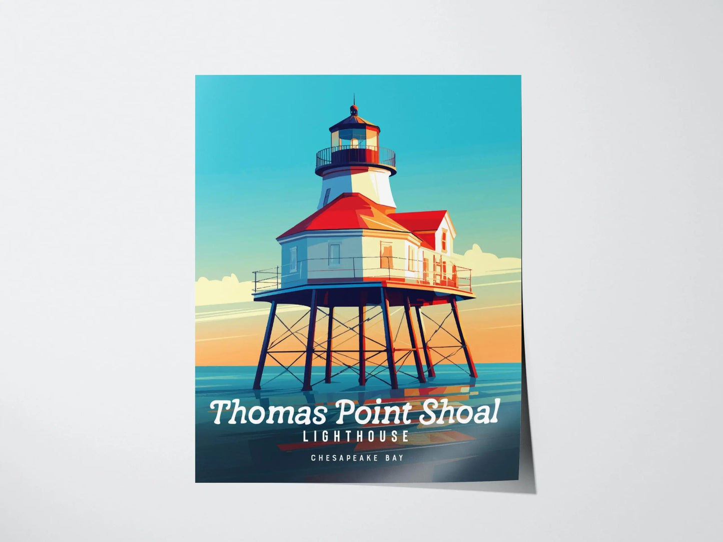 Thomas Point Shoal Light Station, Maryland - Chesapeake Bay&#39;s Iconic Poster | Trendy Travel Poster for Airbnb Home Decor Living Room Gift