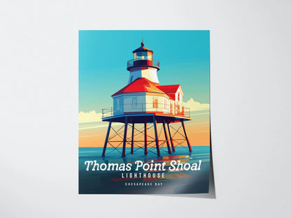 Thomas Point Shoal Light Station, Maryland - Chesapeake Bay&#39;s Iconic Poster | Trendy Travel Poster for Airbnb Home Decor Living Room Gift