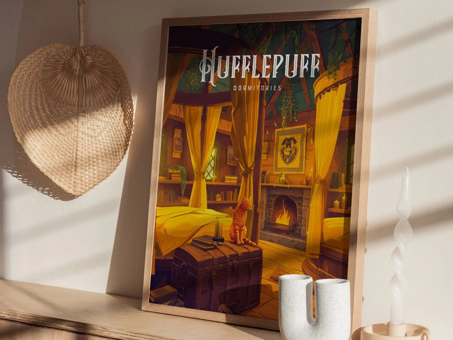 Hufflepuff Dormitories, Hogwarts Castle, Harry Potter Framed Wall Art | Dorm Poster Print Academia Witchy Cottagecore Home Decor Gift Set