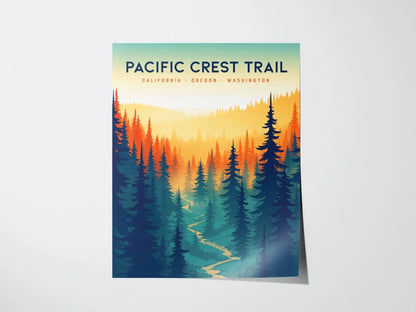 Pacific Crest Trail Travel Poster - Pacific Crest Trail Gift Wall Art Design Travel Print Hiker Adventure Gift Pacific Coastal Home Decor