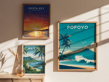 Popoyo Surfer Paradise: Nicaragua&#39;s Premier Wave Haven - Essential Art Poster for Surf and Travel Enthusiasts | Airbnb Coastal Home Decor