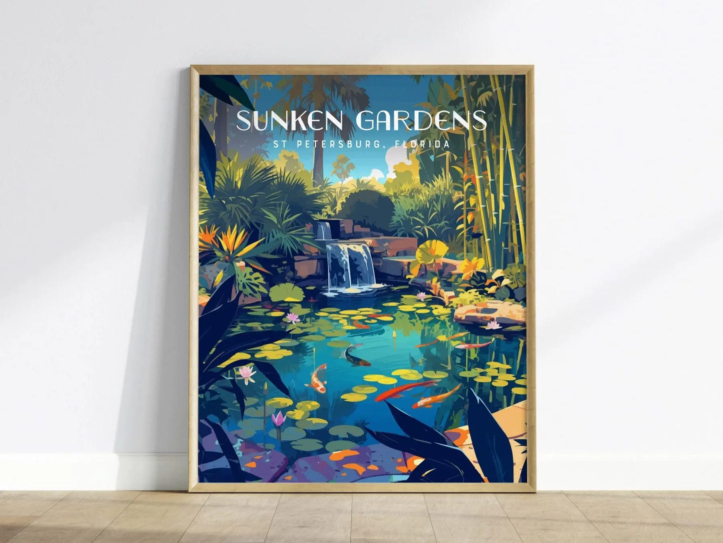 Sunken Gardens, St. Petersburg, Florida Framed Wall Art, St Pete Koi Pond Tropical Garden Poster Design Travel Print Beach House Decor Set