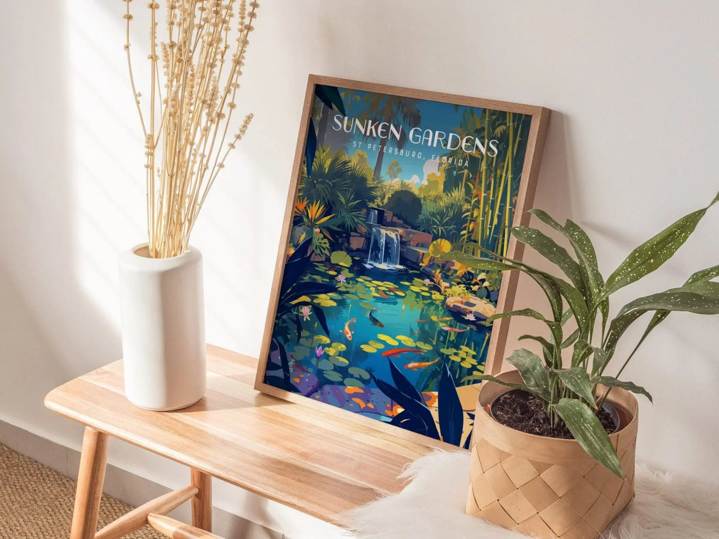 Sunken Gardens, St. Petersburg, Florida Framed Wall Art, St Pete Koi Pond Tropical Garden Poster Design Travel Print Beach House Decor Set