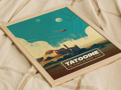 Star Wars Tatooine Travel Poster, Retro Travel Art, Endor, Hoth, Naboo - Tatooine Binary Stars: Star Wars - Retro Galactic Travel Art Decor