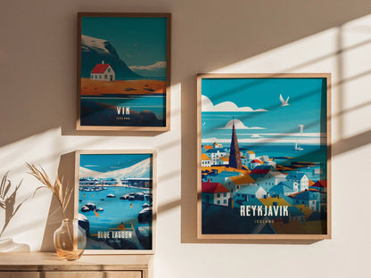 Reykjavík Travel Poster Wall Art, Iceland Reykjavik Poster, Reykjavík Hallgrímskirkja Church, Iceland Travel Print, Reykjavik Travel Decor