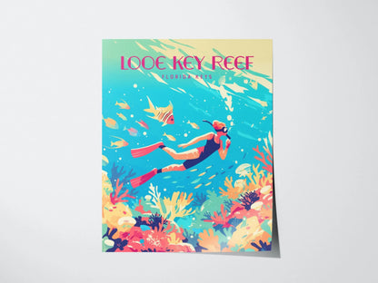 Looe Key Coral Reef, Florida Keys Framed Wall Art - Snorkel Dive Diving Island Vacation Poster Design Travel Print Home Beach Cottage Decor