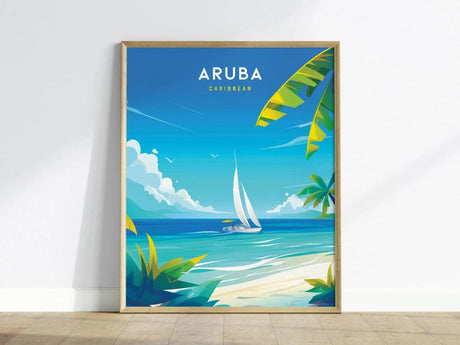 Aruba Travel Poster, Aruba Caribbean Poster Print, Aruba Caribbean Custom travel Poster, Personalized Travel Poster, Wedding Gift Decor - Swell Scenes
